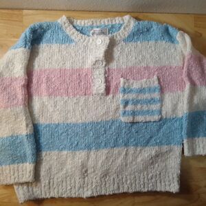 Vintage 80s Here's A Hug Striped Pocket Cropped Henley Sweater
